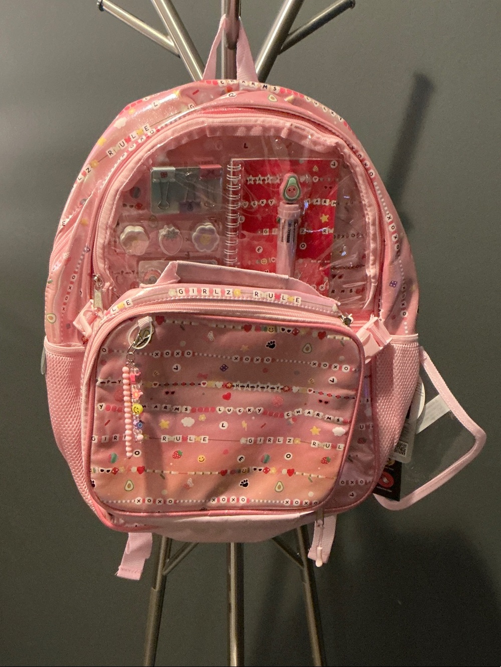 Pink Kids Clear-Front Backpack with Matching Accessory Set with insulated bag